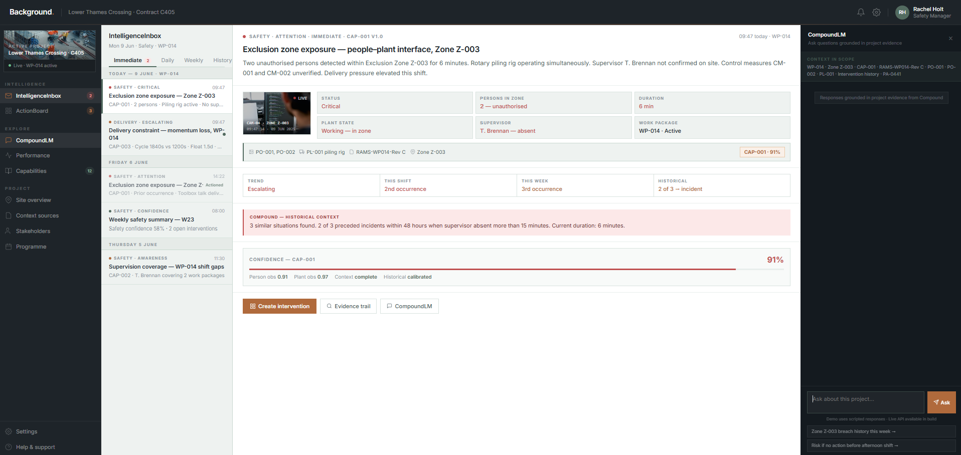 IntelligenceInbox interface